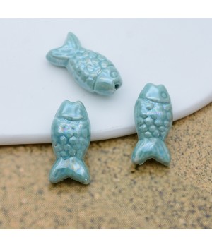 Fish Ceramic Beads ~30:17mm turquoise AB color, 1 piece
