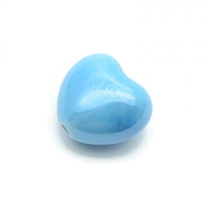Heart Ceramic Beads 15:17mm blue color, 1 piece