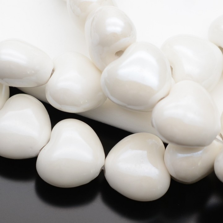 Heart Ceramic Beads 15:17mm white color, 1 piece