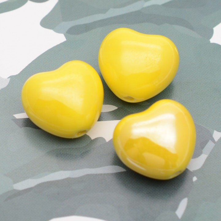 Heart Ceramic Beads 15:17mm yellow color, 1 piece