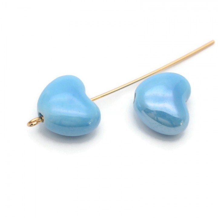Heart Ceramic Beads 13:15mm blue color, 1 piece