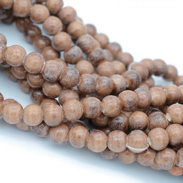 Glazed Porcelain Ceramic Round Beads 8mm Antique Brown color, 1 strand