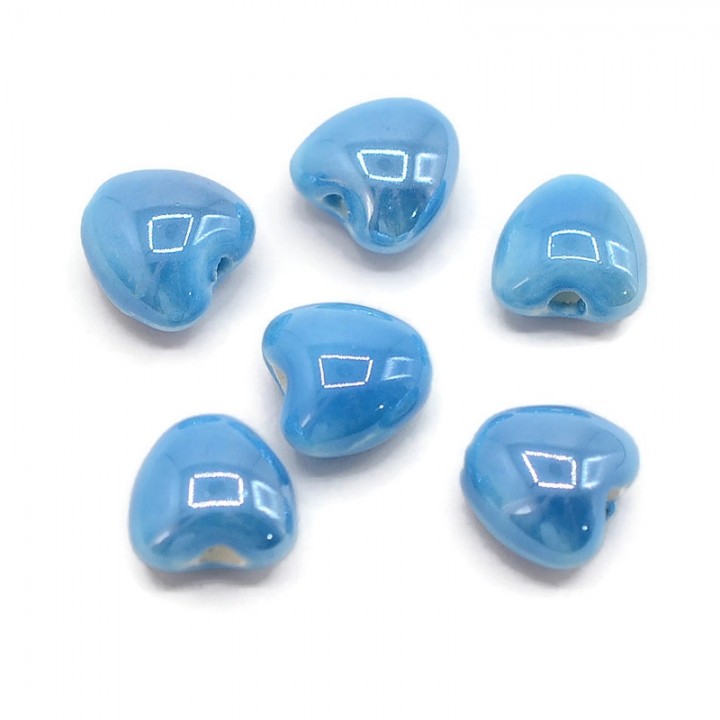 Cuenta cerámica Corazón 10mm color azul, 10 pcs.