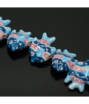 Бусина Морская Рыбка керамика 20мм цвет голубой, 1 штука