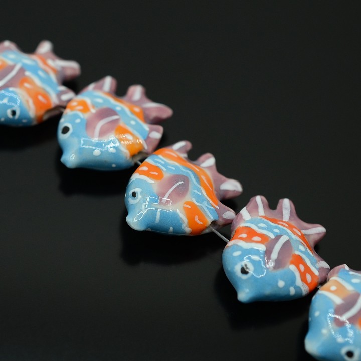 Porcelain Beads Sea Fish 20mm color pink, 1 piece