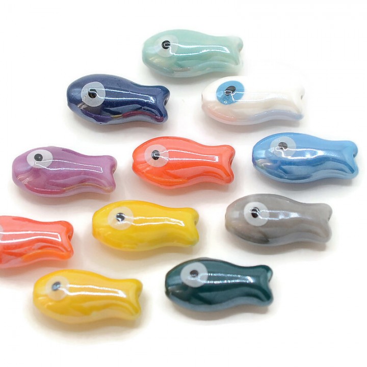 Ceramic beads Fish 19mm color Mix, 10 pieces