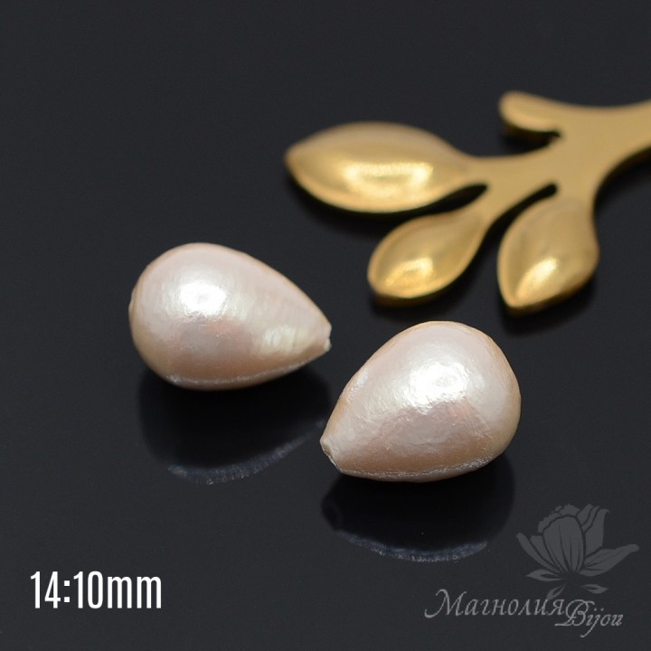 Cotton pearl drop 14:10mm, beige