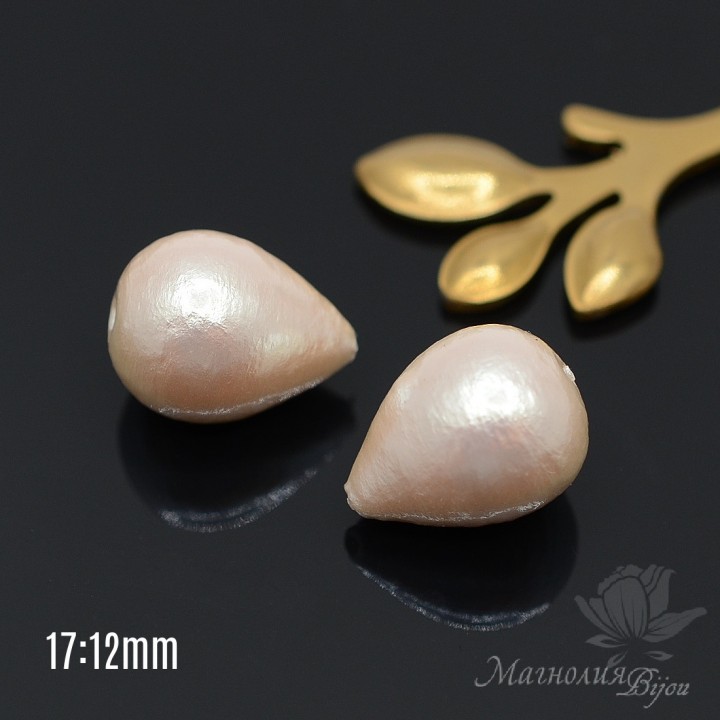Cotton pearl drop 17:12mm, beige