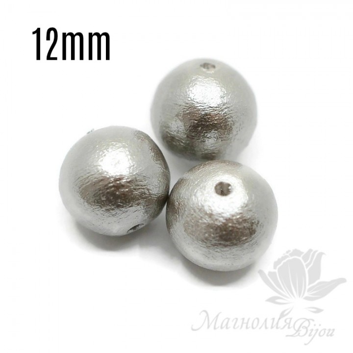 Cotton pearls 12mm, gray
