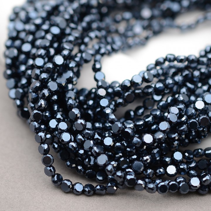 Faceted Coin Glass Beads 4mm color Black, 1 strand (~140 beads)