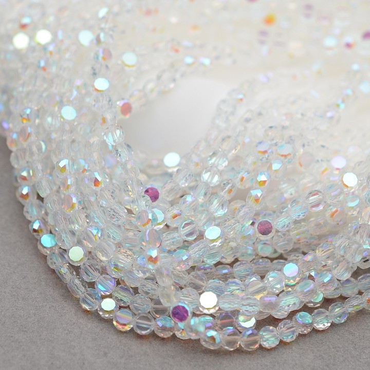Faceted Coin Glass Beads 4mm color transparent AB, 1 strand (~140 beads)