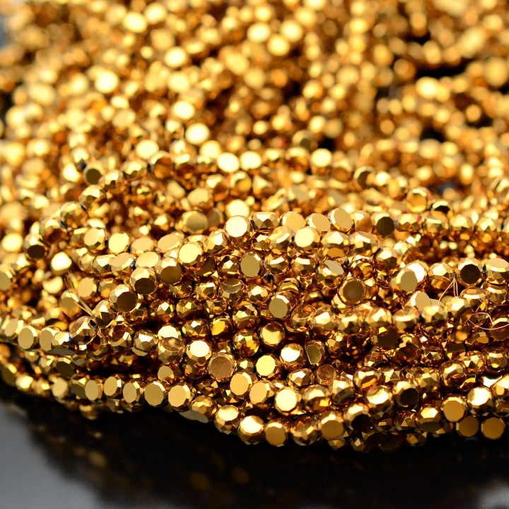 Cuentas de cristal Disco 4mm color Oro, 1 hilo(~140 cuentas)