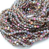 Faceted Coin Glass Beads 4mm color Purple Vitrail, 1 strand (~140 beads)