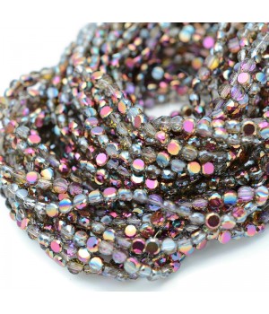 Faceted Coin Glass Beads 4mm color Purple Vitrail, 1 strand (~140 beads)