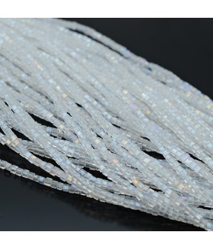 Faceted Cube Glass Beads 1.5mm color Crystal AB, 1 strand (~190 beads)