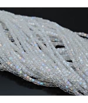 Faceted Cube Glass Beads 2mm color Crystal AB, 1 strand (~185 beads)