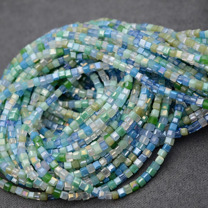 Кубик хрустальные бусины 2мм Микс 4 Морской Бриз, 1 нить(~178 бусин)