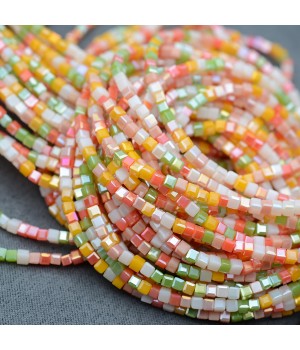 Кубик хрустальные бусины 2мм Микс 8 Тропический, 1 нить(~178 бусин)