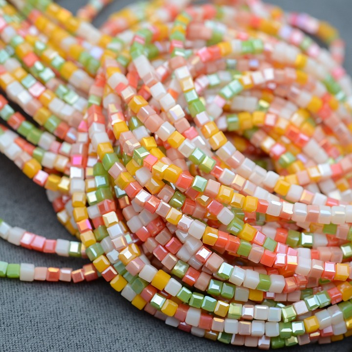 Кубик хрустальные бусины 2мм Микс 8 Тропический, 1 нить(~178 бусин)