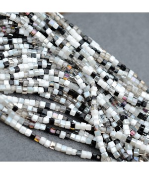 Кубик хрустальные бусины 2мм Микс 9 Черное и белое, 1 нить(~178 бусин)