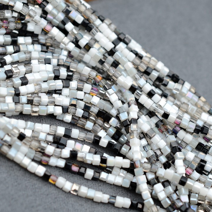 Кубик хрустальные бусины 2мм Микс 9 Черное и белое, 1 нить(~178 бусин)