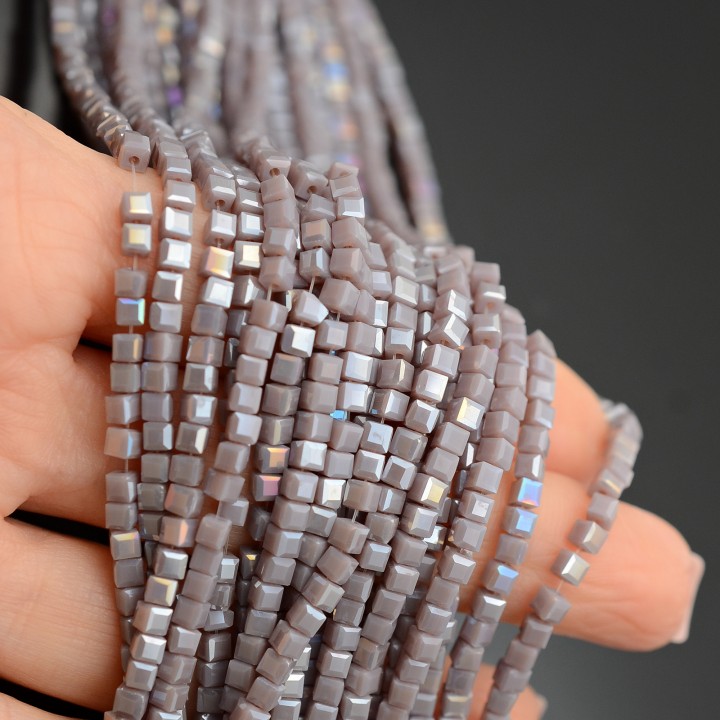 Кубик хрустальные бусины 3мм цвет лиловый Фарфор АВ, 1 нить(~98 бусин)