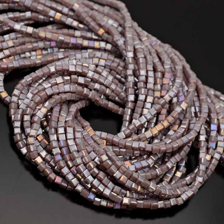 Кубик хрустальные бусины 2мм цвет лиловый Фарфор АВ, 1 нить(~185 бусин)