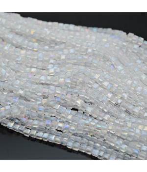 Faceted Cube Glass Beads 3mm color Crystal AB, 1 strand (~98 beads)
