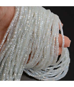 Кубик хрустальные бусины 2мм цвет белый Опал АВ, 1 нить(~185 бусин)