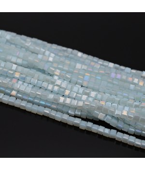 Кубик хрустальные бусины 3мм цвет голубой Фарфор АВ, 1 нить(~98 бусин)