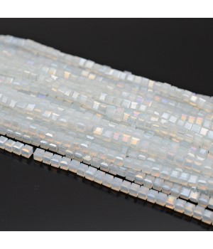 Кубик хрустальные бусины 3мм цвет белый Опал АВ, 1 нить(~98 бусин)