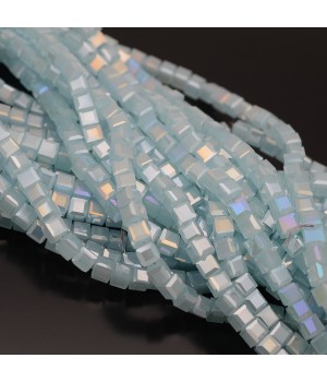 Кубик хрустальные бусины 4мм цвет голубой Фарфор АВ, 1 нить(~100 бусин)