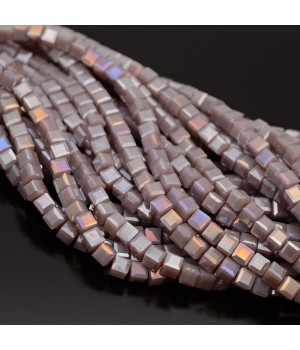 Кубик хрустальные бусины 4мм цвет лиловый Фарфор АВ, 1 нить(~100 бусин)