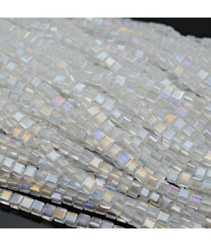 Faceted Cube Glass Beads 4mm color Crystal AB, 1 strand (~100 beads)