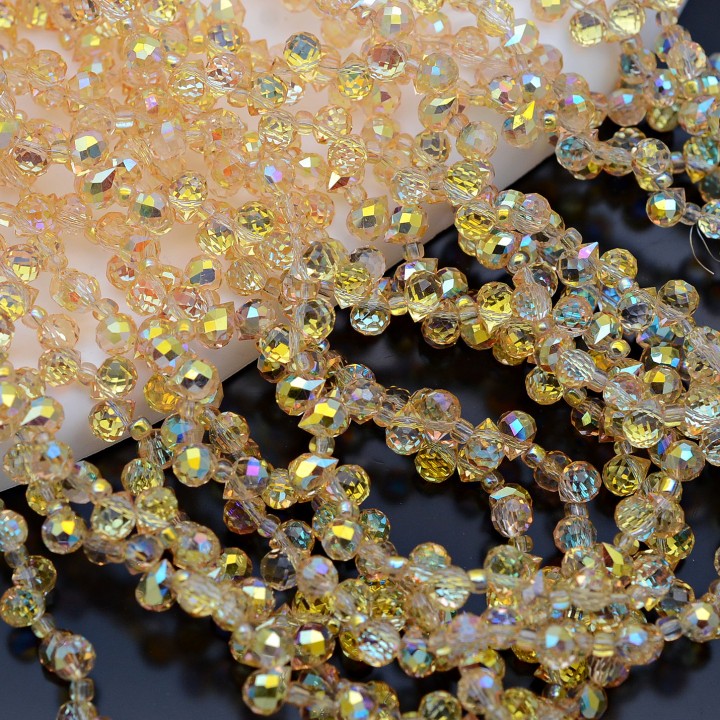 Бусины хрустальные Капелька 4мм цвет Золотистый, 1 нить(~100 бусин)