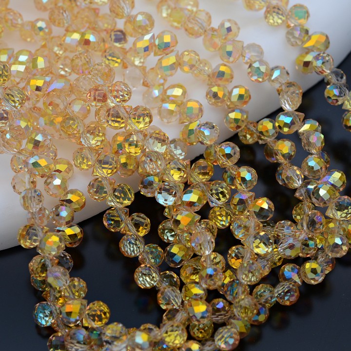 Бусины хрустальные Капелька 6мм цвет Золотистый, 1 нить(~100 бусин)