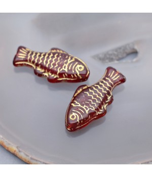 Бусина Рыбка Чешское стекло цвет красный, 1 штука