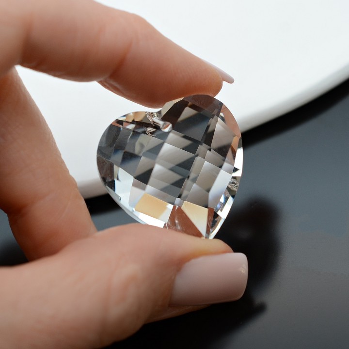 Faceted Heart Glass Pendant 28mm color Crystal, 1 piece