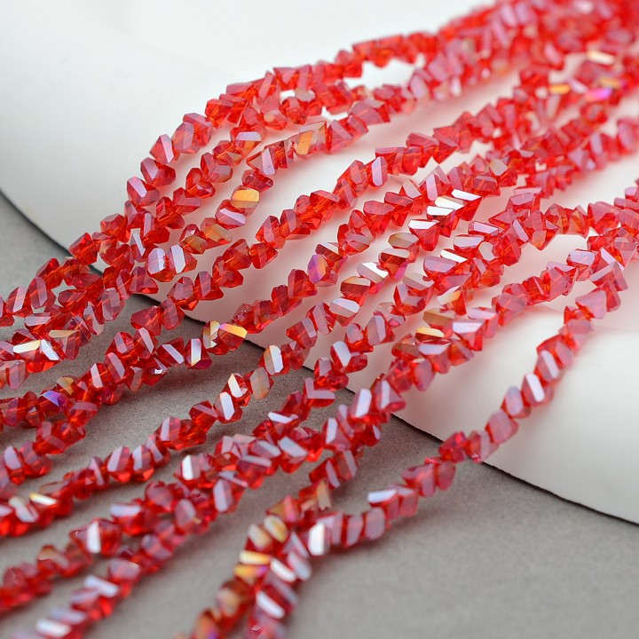 Faceted Polygon Glass Beads 3mm color light red AB, 1 strand (~135 beads)
