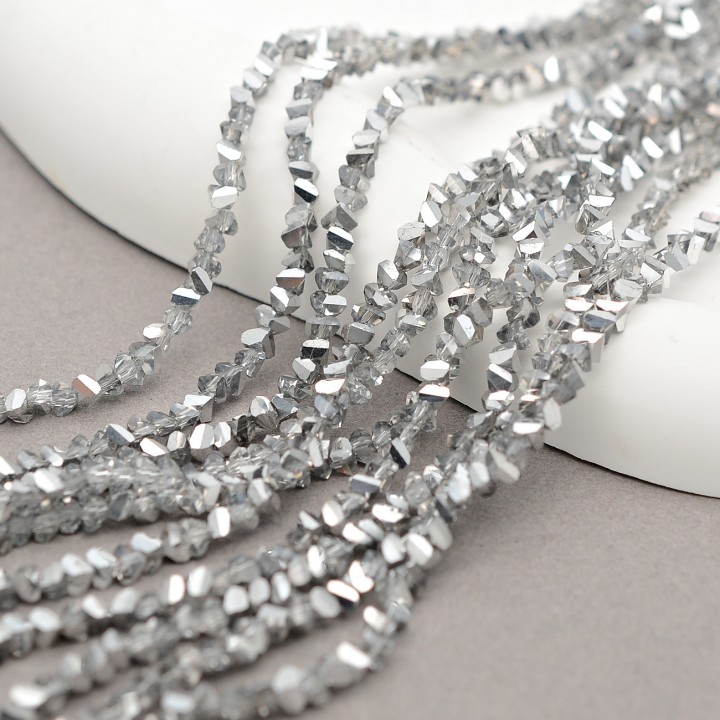 Faceted Polygon Glass Beads 3mm color Silver, 1 strand (~135 beads)