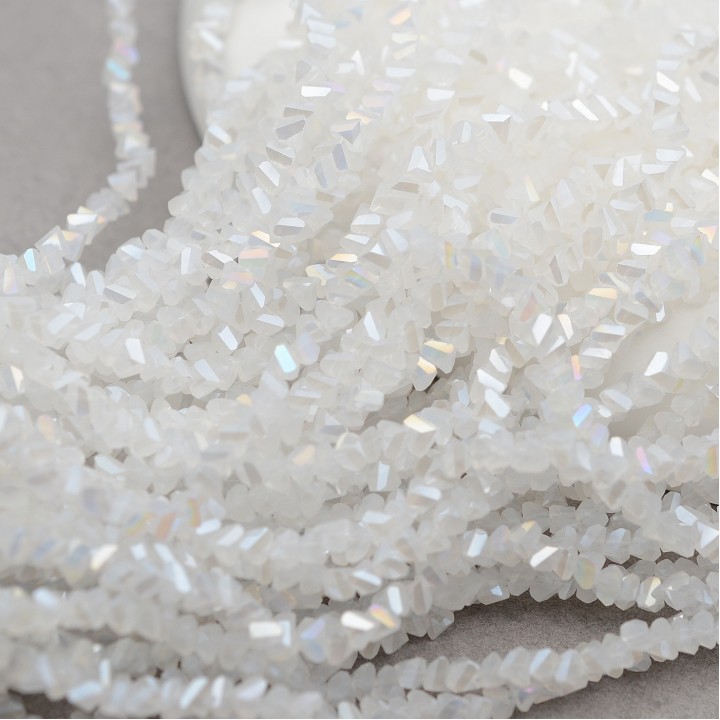 Faceted Polygon Glass Beads 3mm color white jade AB, 1 strand (~135 beads)