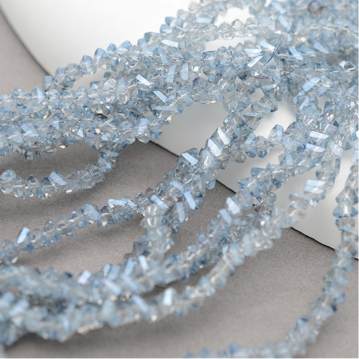 Faceted Polygon Glass Beads 4mm color blue grey, 1 strand (~130 beads)