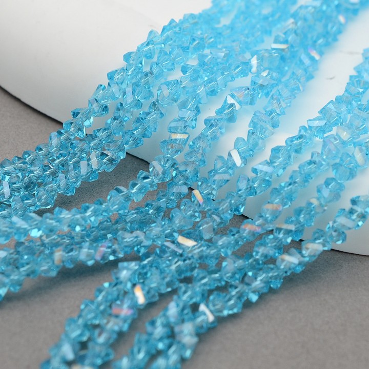 Faceted Polygon Glass Beads 4mm color light blue AB, 1 strand (~130 beads)