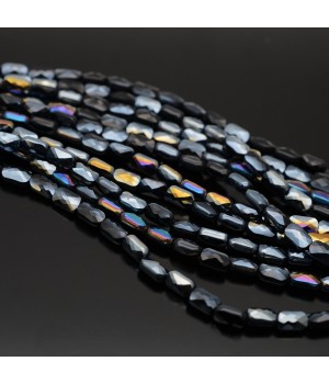 Faceted Rectangle Glass Beads 6:4mm color Black AB, 1 strand (~78 beads)