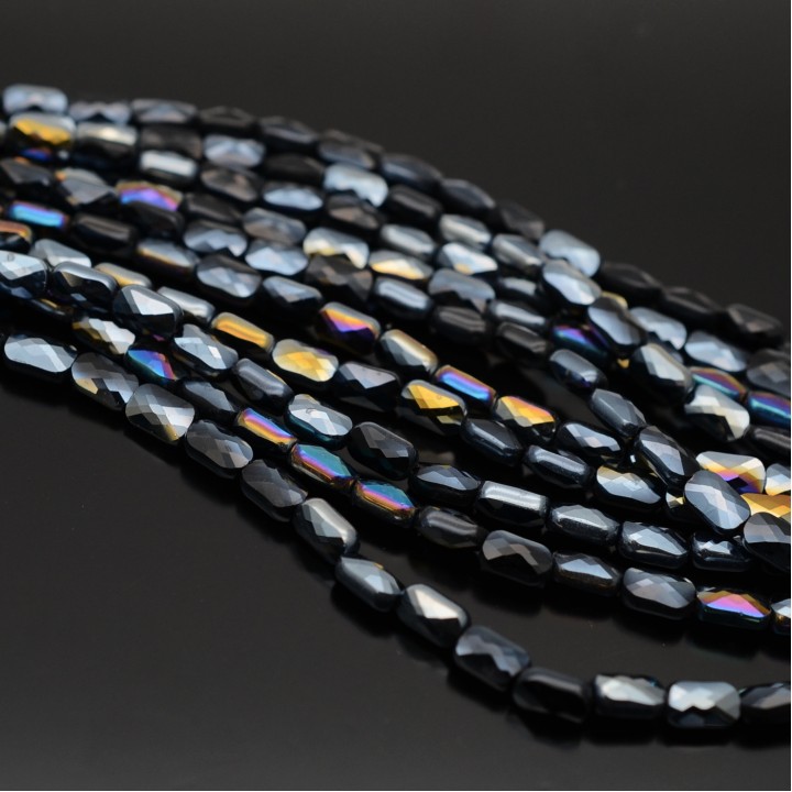 Faceted Rectangle Glass Beads 6:4mm color Black AB, 1 strand (~78 beads)