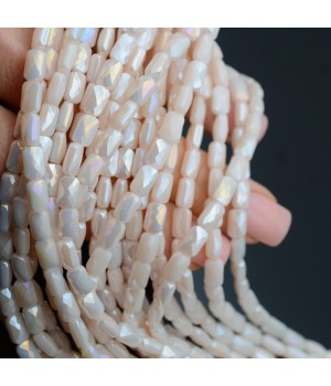Faceted Rectangle Glass Beads 6:4mm color Beige Porcelain AB, 1 strand (~78 beads)