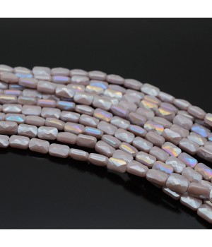 Faceted Rectangle Glass Beads 6:4mm color Lilac Porcelain AB, 1 strand (~78 beads)