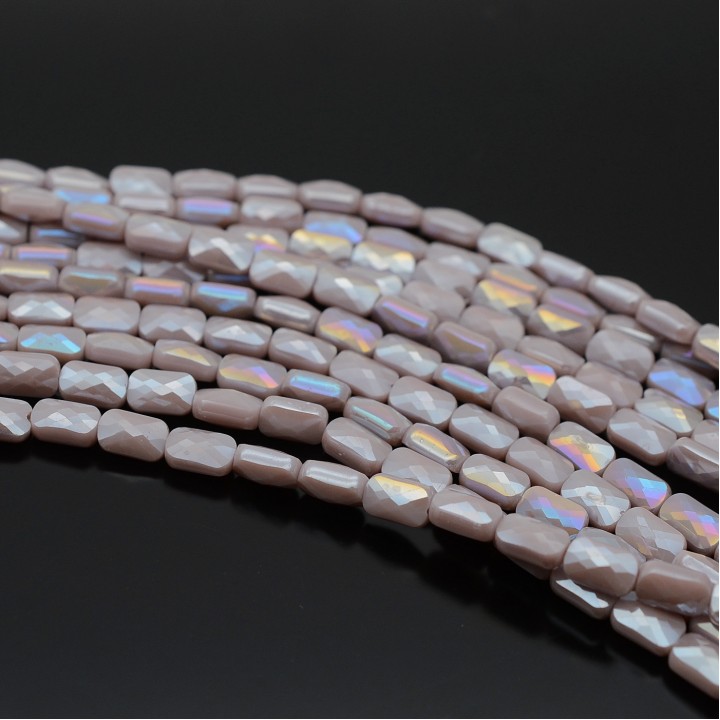 Faceted Rectangle Glass Beads 6:4mm color Lilac Porcelain AB, 1 strand (~78 beads)