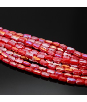 Faceted Rectangle Glass Beads 6:4mm color Red Porcelain AB, 1 strand (~78 beads)