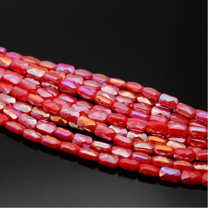 Faceted Rectangle Glass Beads 6:4mm color Red Porcelain AB, 1 strand (~78 beads)